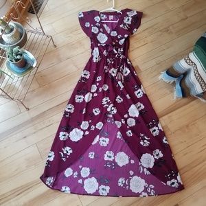 Japna Purple floral flutter sleeve dress